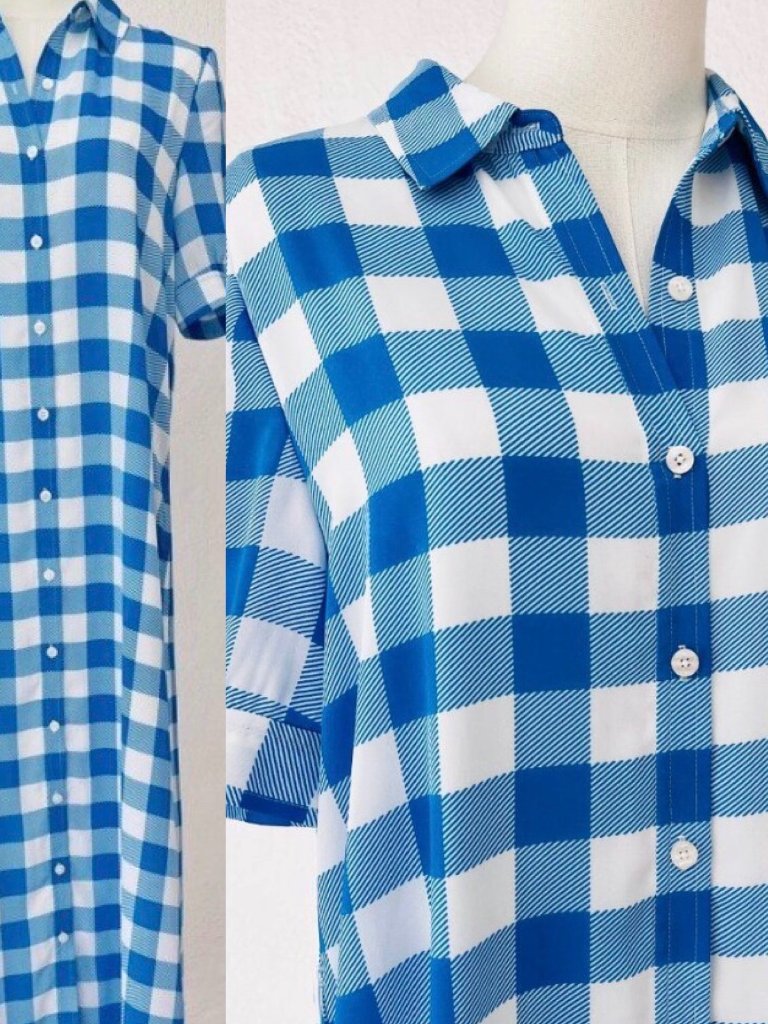 Draper James Blue & White Gingham Crepe De Chine Maxi Dress Size 8 Missing Belt